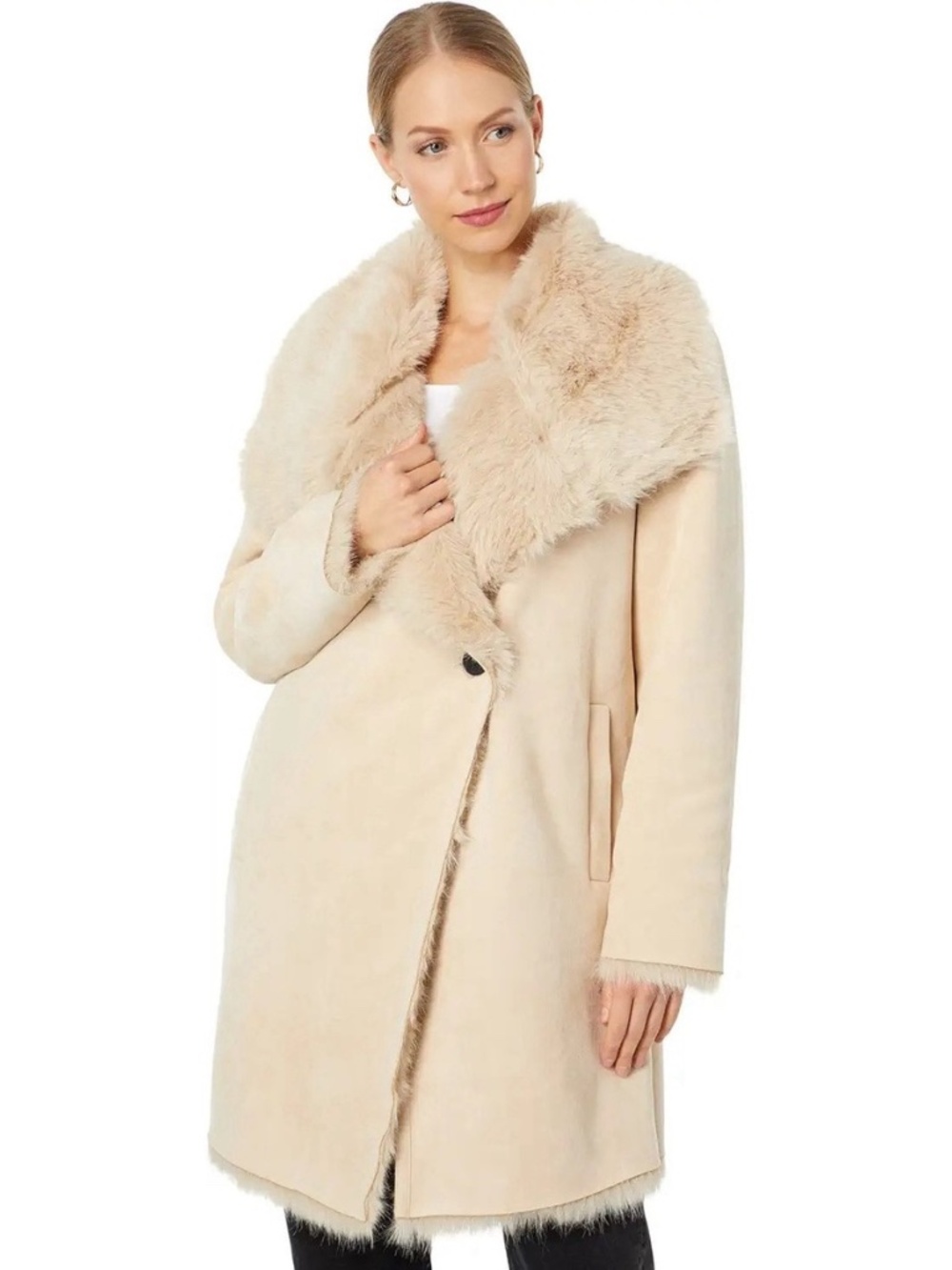 Avec Les Filles Faux Toscana Shearling Coat Women Size XL Color Khaki NEW!!